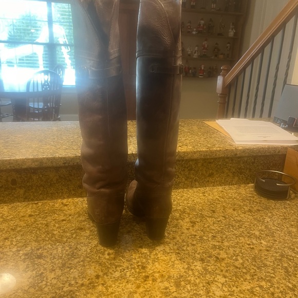 Frye Jane over the knee or cuffed leather boots brown size 8 Made in Mexico - Picture 5 of 14